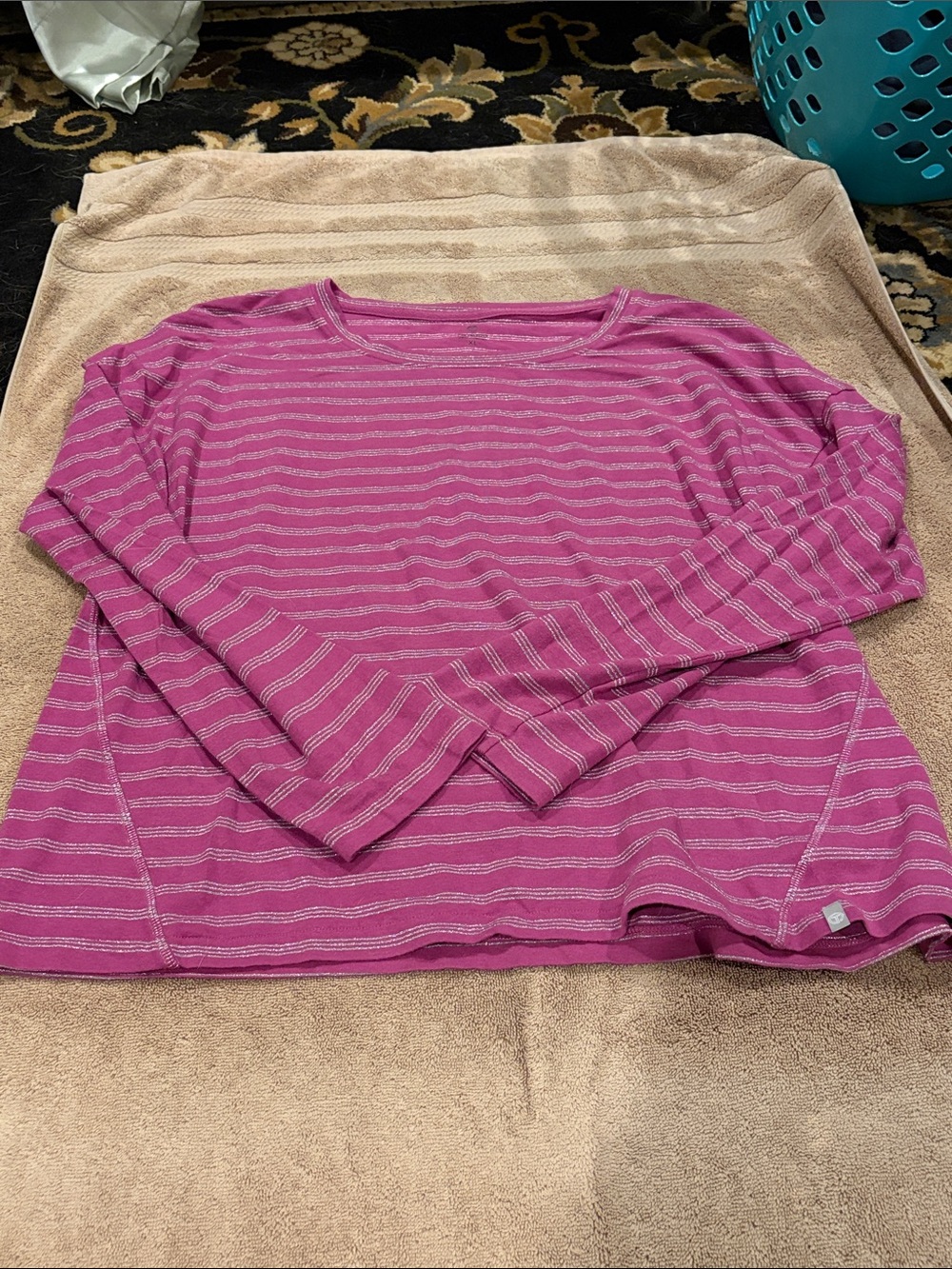 Talbots Pink Striped Crew Neck Long-Sleeve Top